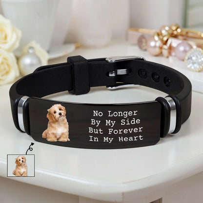 Pet Photo Memorial Silicone Bracelet, Black Wristband with 'Forever In My Heart' Message, Unique Gift for Dog Lovers