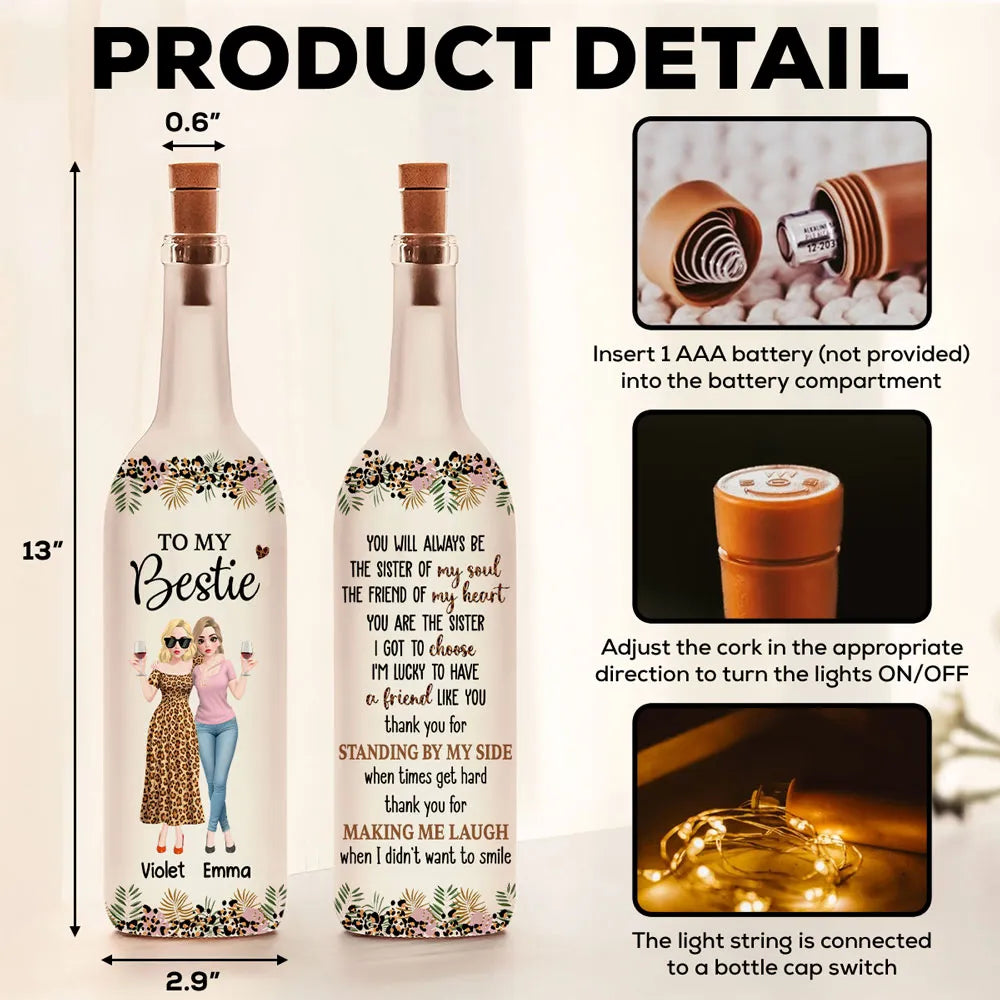 To My Bestie Bottle Lamp Personalized Friendship Quote Night Light Cozy Room Decor A Thoughtful Gift for Her