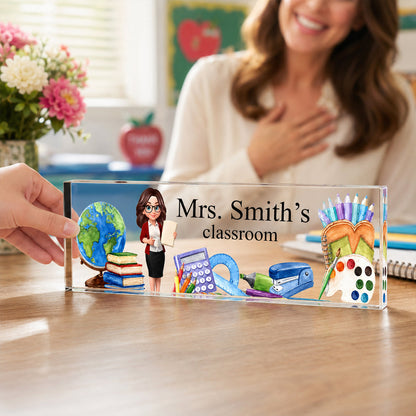 Custom Rectangle Acrylic Block Plaque with Standing Teacher Art, Creative Back to School Gift for Teacher