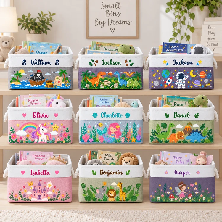 Cotton Linen Rope Basket for Kids, Personalized Storybook Storage with Playful Art, Creative Gift for Son or Daughter