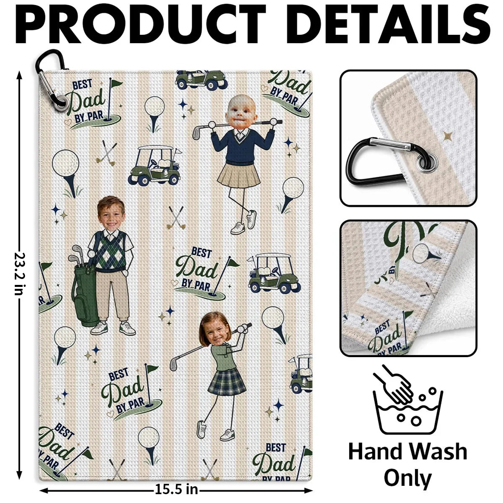 Custom Waffle Weave Golf Towel with Family Golf Art, Creative Gift for Dad's Golf Bag