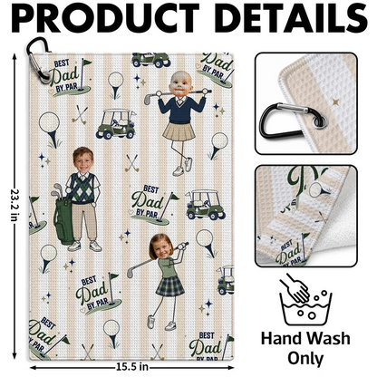 Custom Waffle Weave Golf Towel with Family Golf Art, Creative Gift for Dad's Golf Bag