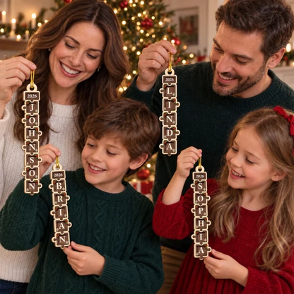 Personalized Wooden Ornament, Rustic Stacked Letter Design for Christmas Tree Decor, Unique Family Gift