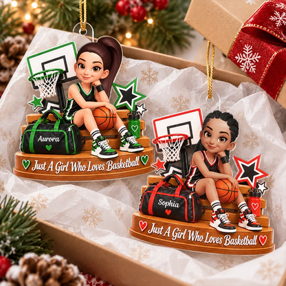 Basketball Girl Acrylic Ornament, Personalized Sitting Courtside Design, Creative Pride Gift for Granddaughter