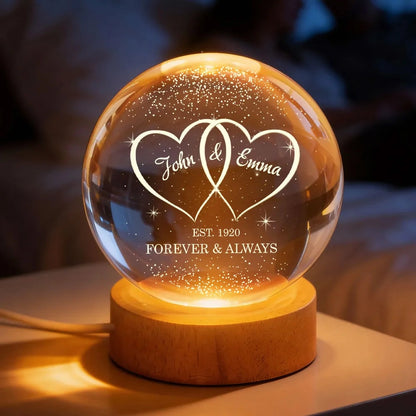 Personalized Globe Lamp with Interlocked Hearts, Romantic Bedside Glow, Unique Couple Gift for Her or Him