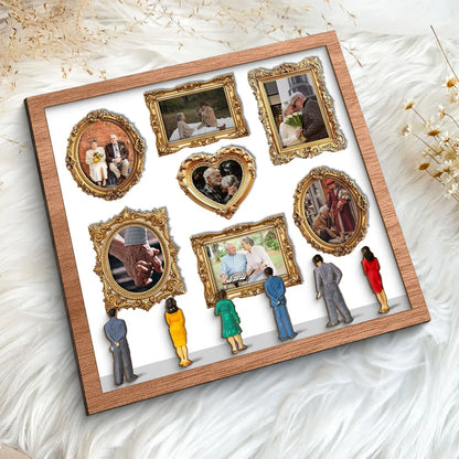 Personalized 2-Layer Wooden Plaque Photo Gallery Collage, museum-style love story display, unique gift for a couple
