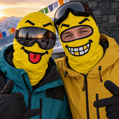 Funny Emoji Ski Mask Balaclava Face Mask, Ski Buddies Posing on a Snowy Mountain, Personalized Creative Gift
