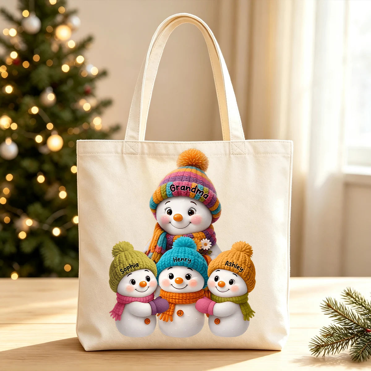 Personalized Classic Tee, Colorful Grandma Snowman Family Gathered Together, Unique Christmas Gift for Grandma
