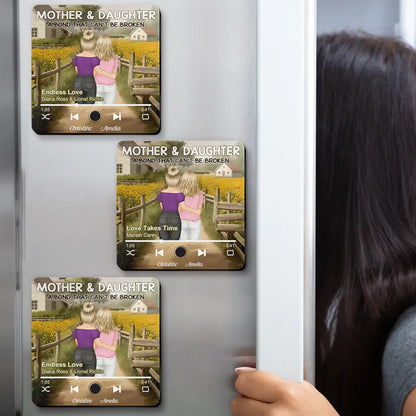 A Bond That Can't Be Broken – Personalized Music Magnet with Sunflower Scene – Perfect for Mother-Daughter Gifts
