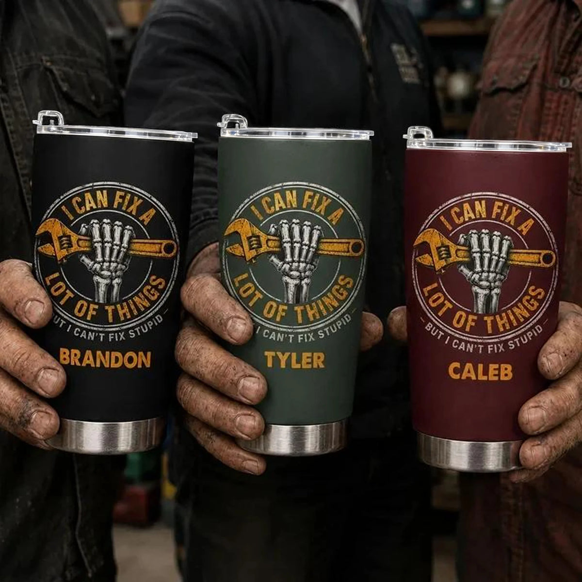 Personalized Insulated Travel Tumbler, I Can't Fix Stupid Wrench Design, Unique Gift for Mechanics