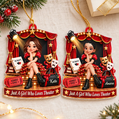 Just A Girl Who Loves Theater Acrylic Ornament, Personalized Spotlight Keepsake, Creative Gift for Theater Fan