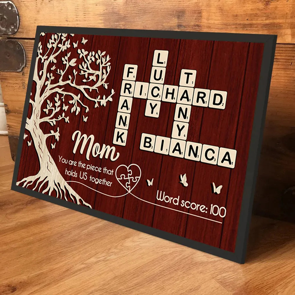 Mom You Are the Piece That Holds Us Together Poster, Personalized Crossword Keepsake, Heartwarming Gift for Mom