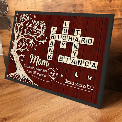 Mom You Are the Piece That Holds Us Together Poster, Personalized Crossword Keepsake, Heartwarming Gift for Mom
