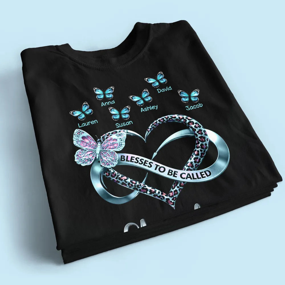 Personalized Grandma Classic Tee with Butterfly Names and Heart Design - Unique Mother's Day Gift