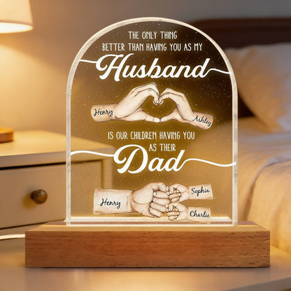 Personalized Block LED Light Plaque with Hand Heart Art, Unique Bedside Gift for Husband & Dad
