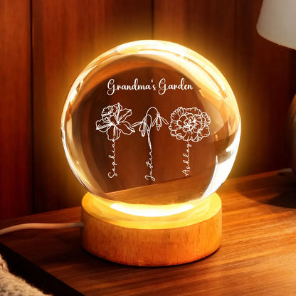 Globe Lamp Grandma's Garden Floral Glow, Personalized Keepsake for Cozy Home Decor, Sweet Gift for Grandma