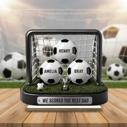Personalized 2-Layer Wooden Plaque with Soccer Goal Scene, Unique Gift for Dad from His Biggest Fans