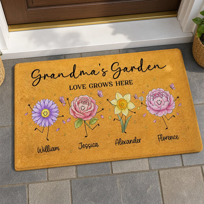 Personalized Grandma's Garden Standard Doormat, Cute Flower Family Entryway Unique Gift