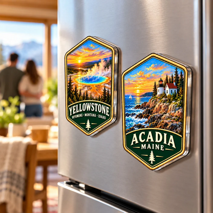 Personalized Acrylic Fridge Magnet, Colorful Wetland Sunset Keepsake, Unique Gift for National Park Travelers