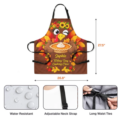 Personalized Thanksgiving Aprons, Smiling Family Cooking Crew in a Warm Fall Kitchen, Unique Gift