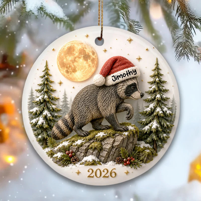 Viral Jimothy Raccoon Ceramic Ornament, Personalized Santa Hat Scene, Creative Gift for Holiday Memories