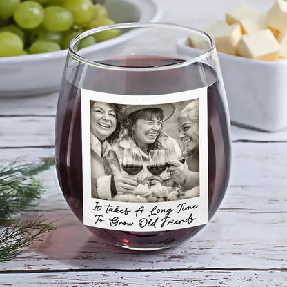 Custom Photo Best Friend Wine Glass, Grayscale Polaroid Look, Cheeky Quote Keepsake, Unique Gift for Besties