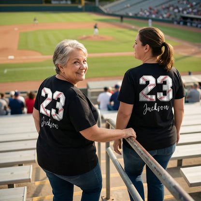 Personalized Dual Print Classic Tee That's My Grandson Out There Baseball Fan Gift for Proud Grandma