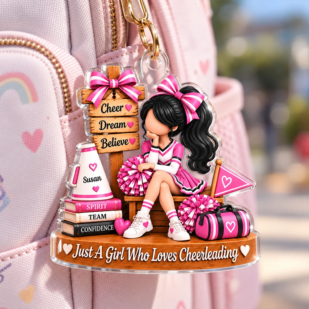 Personalized Acrylic Ornament, Seated Cheerleader with Pom Poms, Unique Christmas Gift for Daughter or Granddaughter