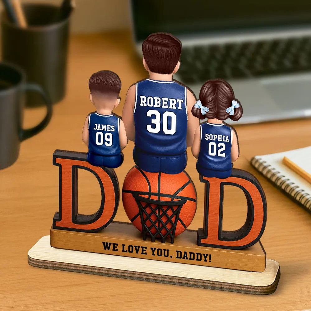 2-Layer Wooden Plaque Custom Basketball Dad and Kids Keepsake Warm Living Room Display Heartfelt Gift for Dad