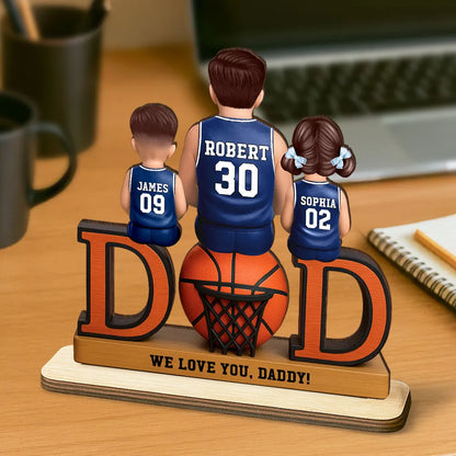 2-Layer Wooden Plaque Custom Basketball Dad and Kids Keepsake Warm Living Room Display Heartfelt Gift for Dad