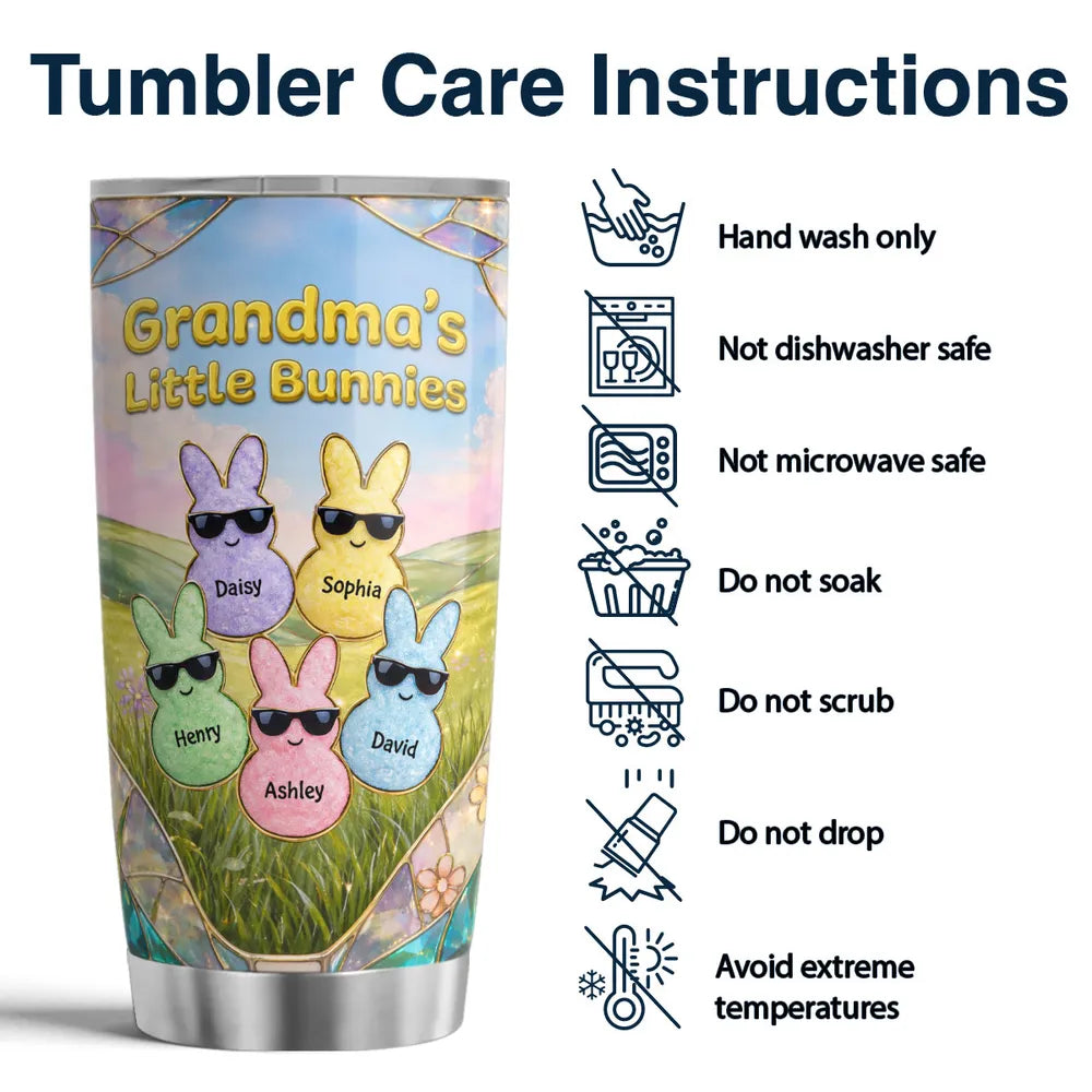 Grandma's Little Bunnies Insulated Travel Tumbler, Personalized Keepsake, Bright Pastel Easter Gift for Mom or Grandma