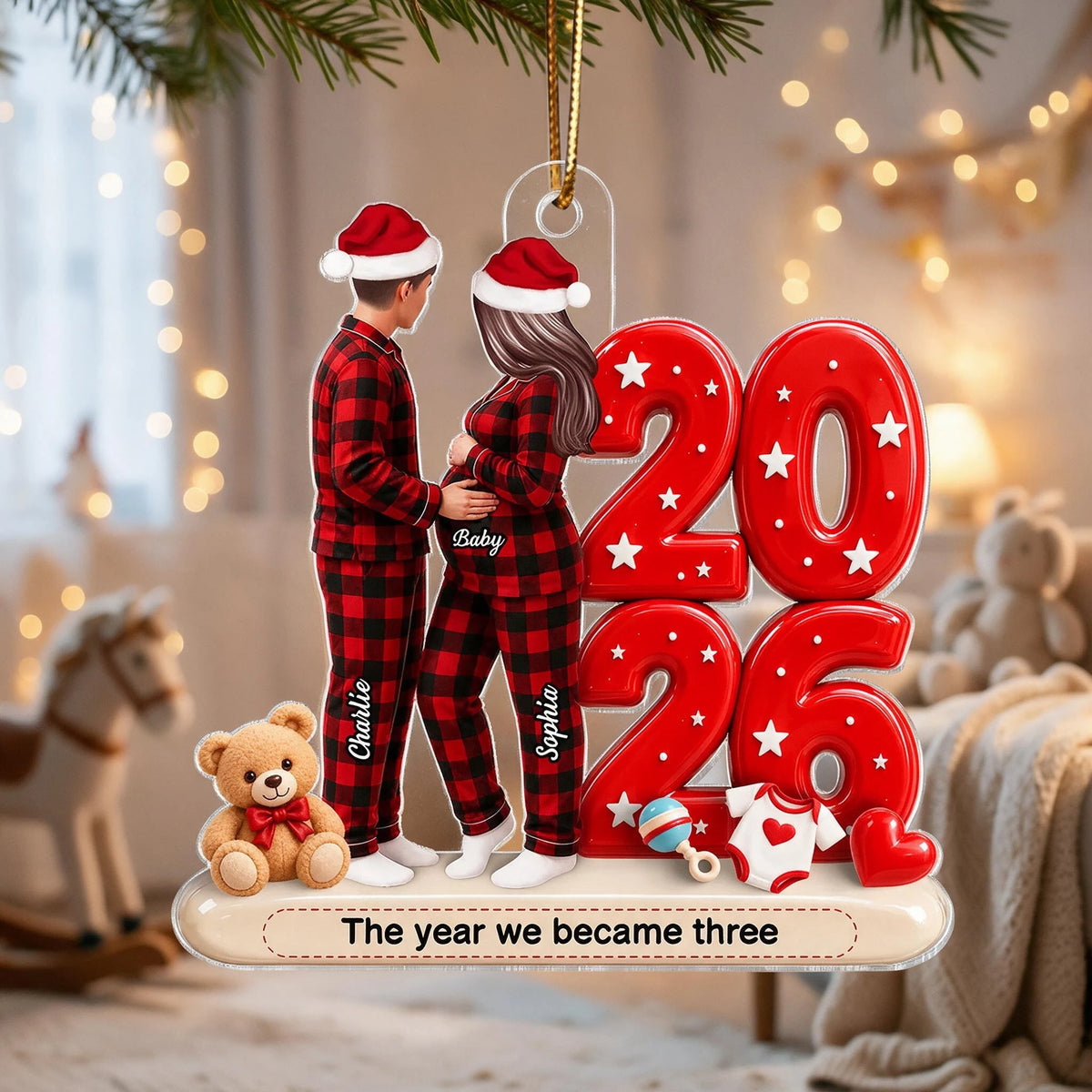 Personalized Acrylic Ornament, Expecting Couple Holding Baby Bump, Creative New Family Keepsake Gift