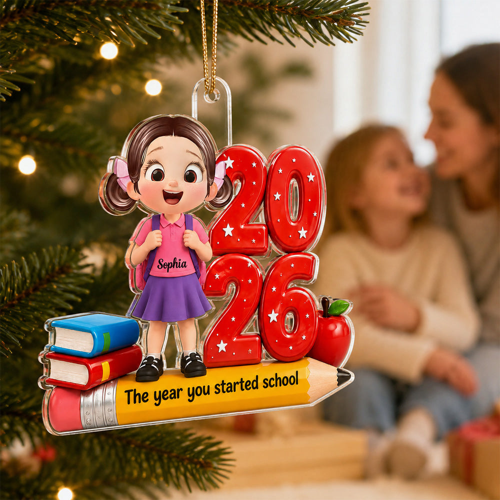 Acrylic Ornament, The Year You Started School with Smiling Student, Personalized Creative Christmas Gift for Families