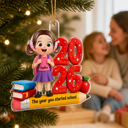 Acrylic Ornament, The Year You Started School with Smiling Student, Personalized Creative Christmas Gift for Families
