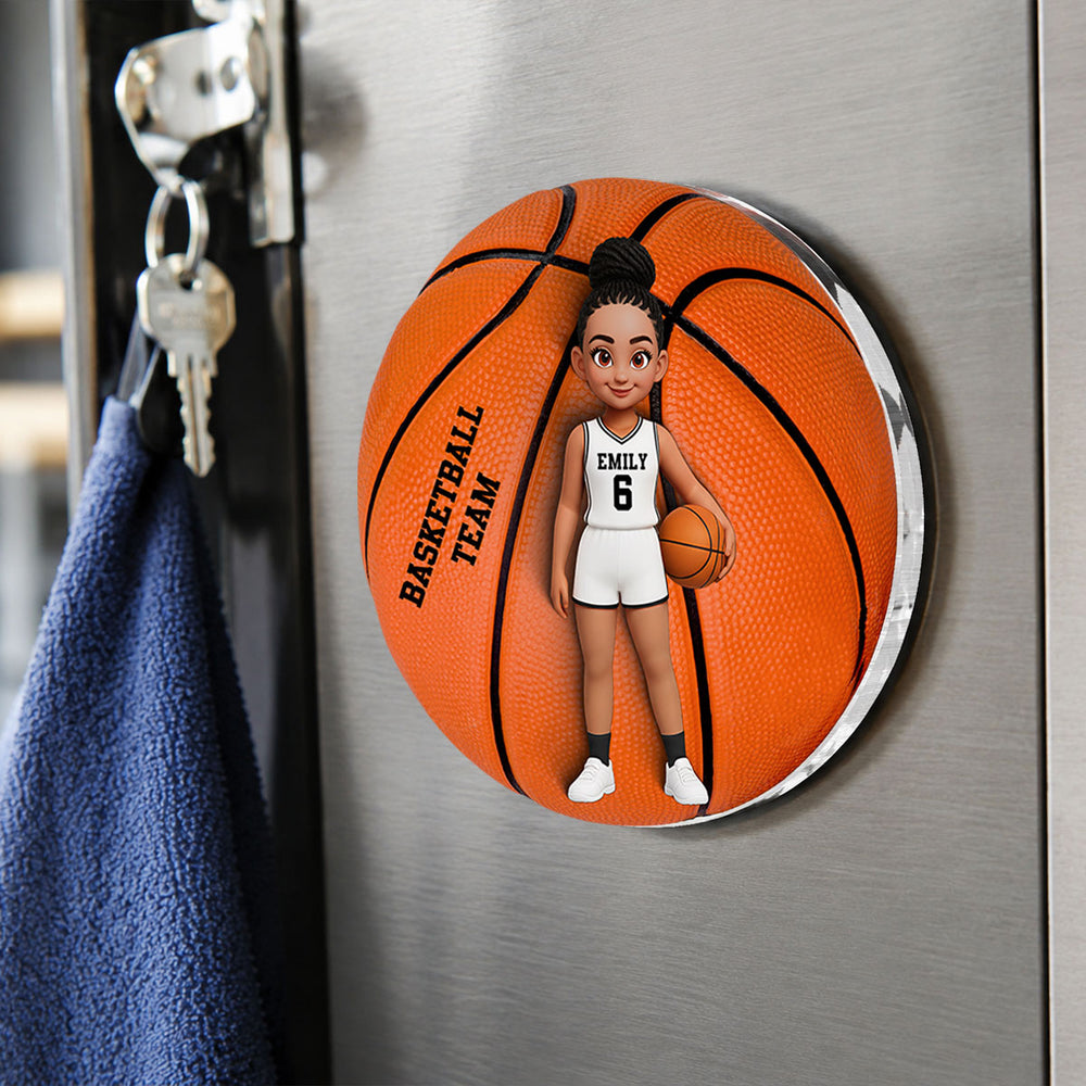 Personalized Acrylic Fridge Magnet with Cartoon Basketball Player, Unique Gift for Son or Daughter