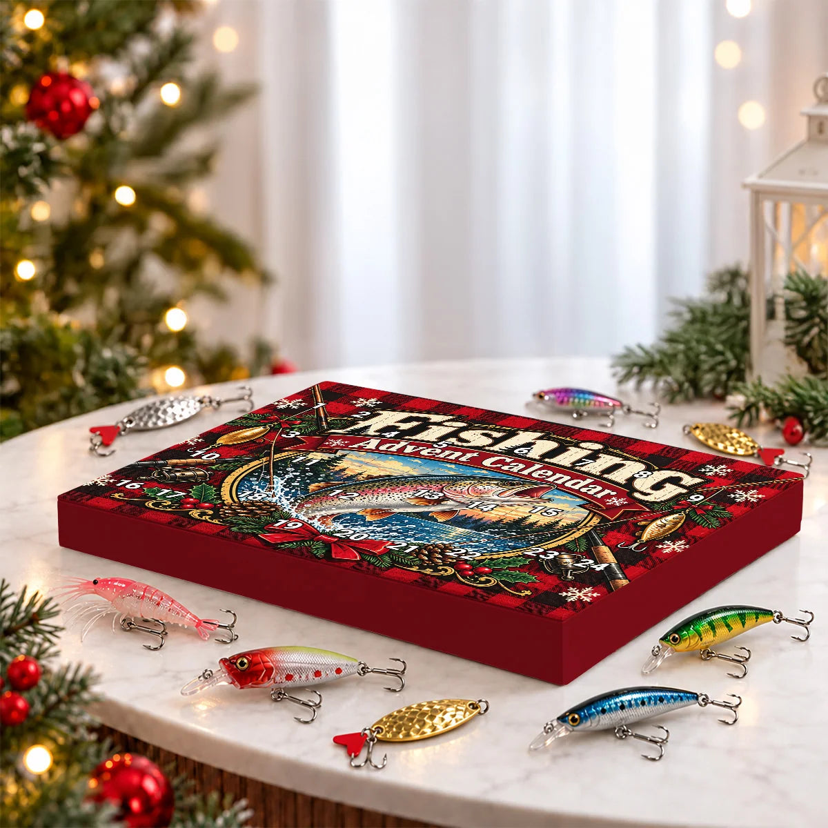 Fishing Advent Calendar, Personalized Vintage Leaping Trout Lake Art, Nostalgic Creative Gift for Anglers