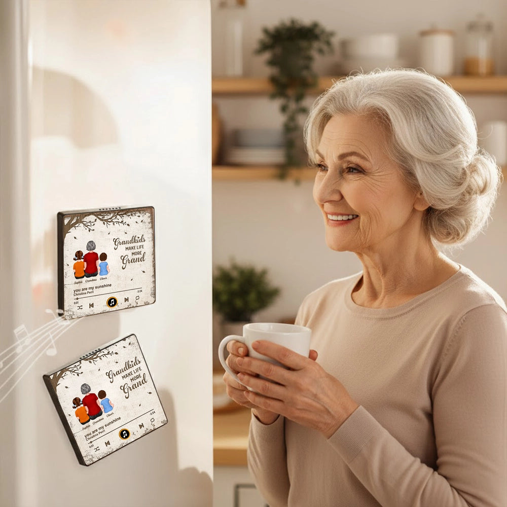 Grandkids Make Life More Grand Acrylic Fridge Magnet, Personalized Grandma and Grandkids Back View, Sweet Gift Idea