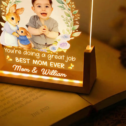 Personalized LED Light Frame With Custom Photo and Mommy Quote, Cozy Bedside Glow, Unique Mother's Day Gift