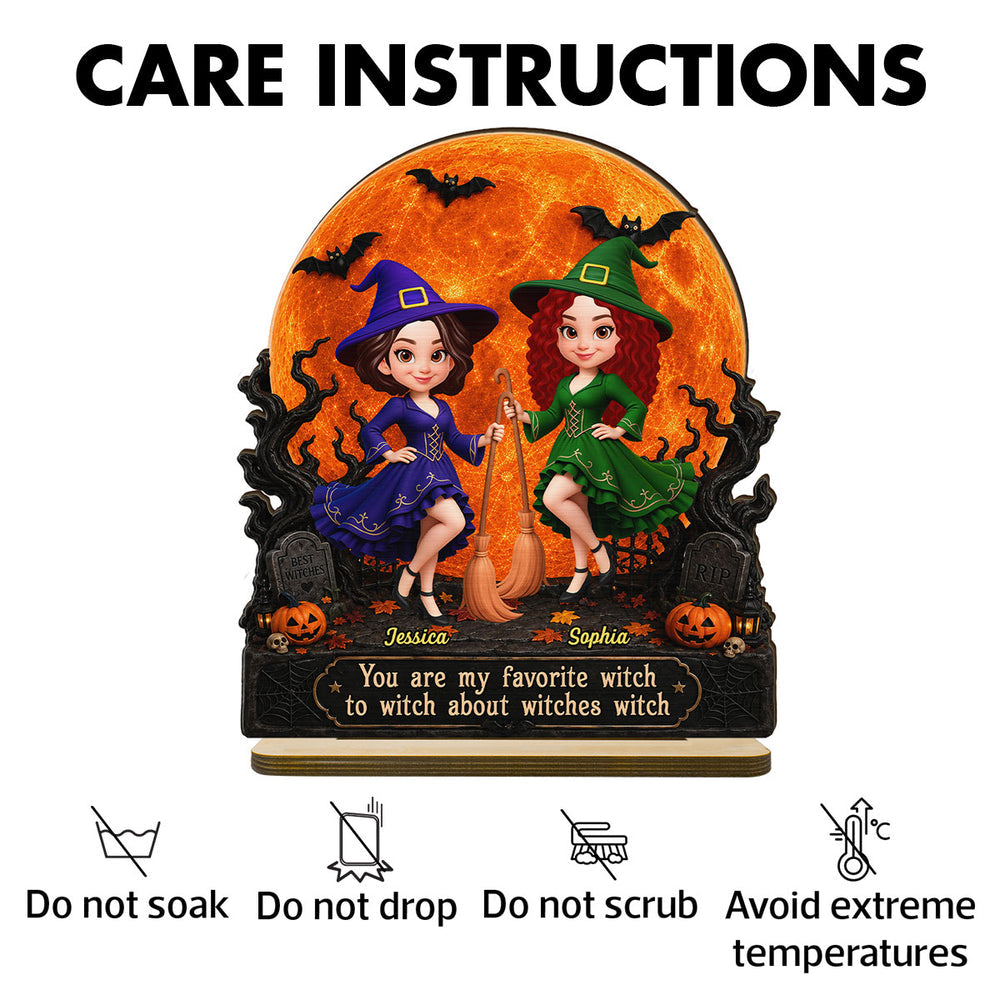 Personalized 2-Layer Wooden Plaque with Witch Friends & Orange Moon, Unique Gift for Close Friends