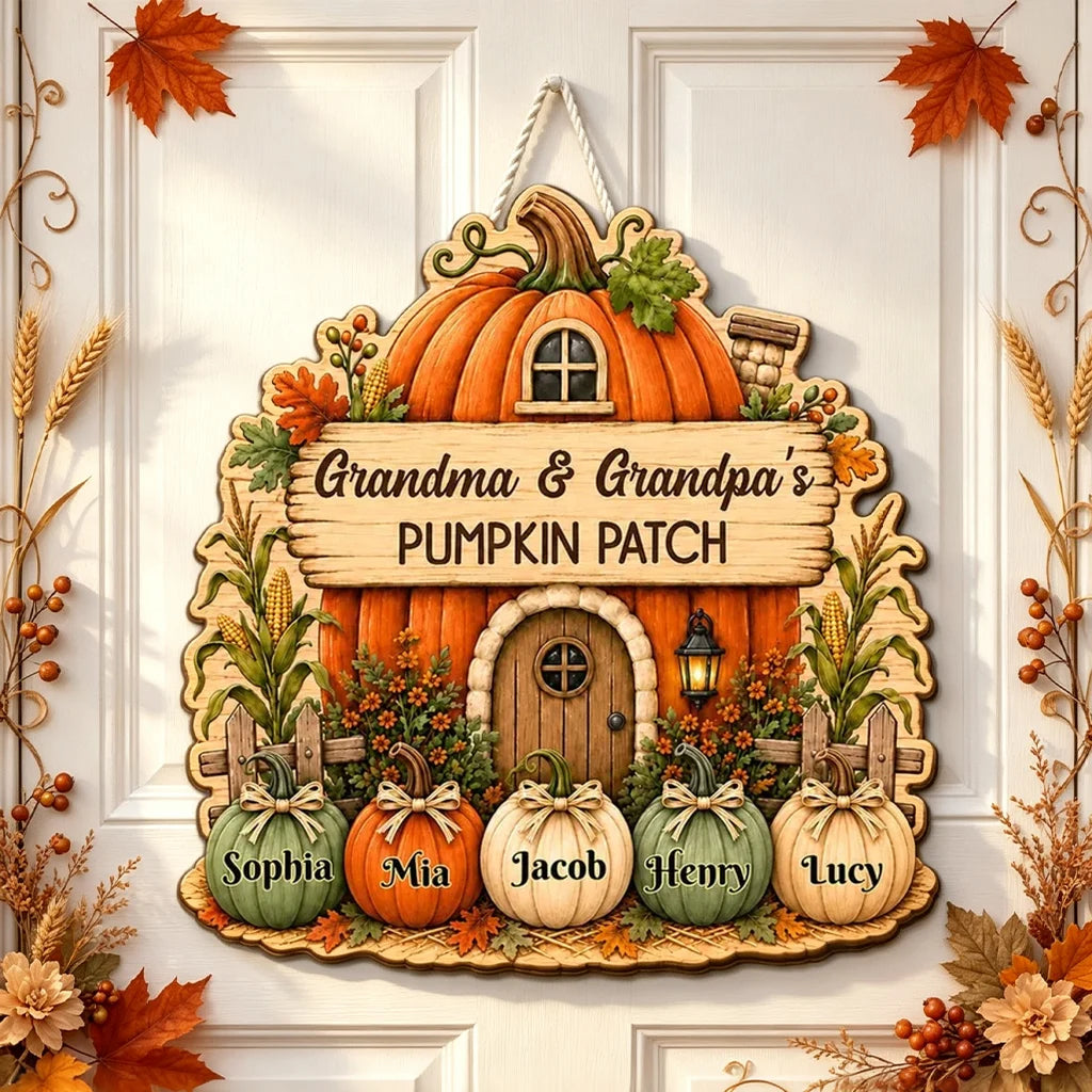 Grandma and Grandpa Wooden Sign, Rustic Fall Pumpkin Home, Personalized Creative Family Keepsake Gift