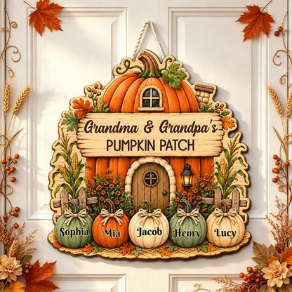 Grandma and Grandpa Wooden Sign, Rustic Fall Pumpkin Home, Personalized Creative Family Keepsake Gift