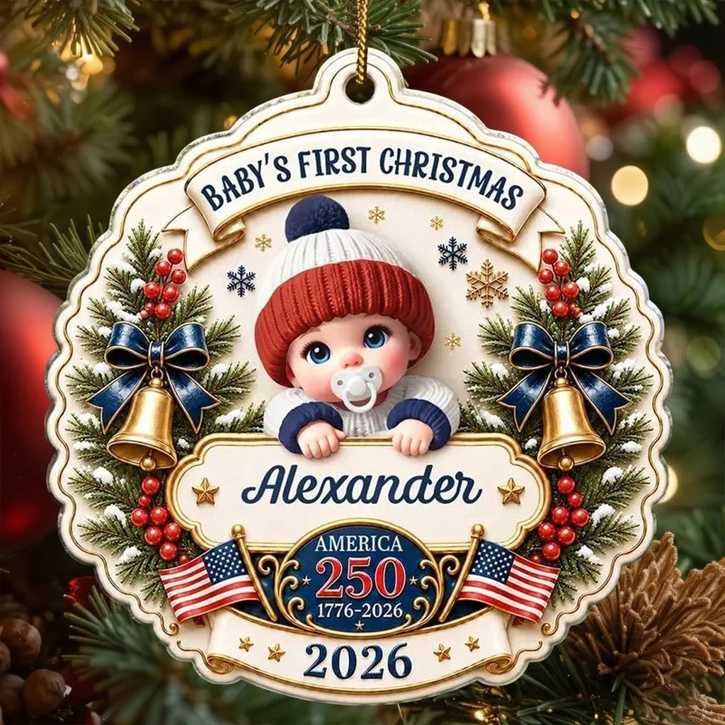 Personalized Acrylic Ornament, Baby's First Christmas, American 250th Anniversary, Unique Gift for New Parents