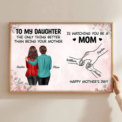 Personalized Mother's Day Poster, Mom and Daughter Hugging Wall Art, Soft Floral Modern Look, Unique Gift for Mom