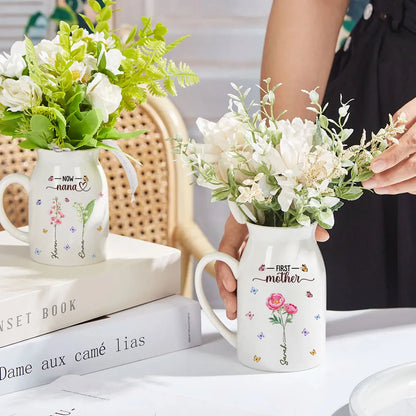 Personalized Handled Vase First Mom Now Grandma Floral Butterfly Design - Unique Gift for Mom or Grandma with Heartfelt Message