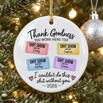 Personalized Ceramic Ornament with Colorful Office Tickets, Hanging Christmas Tree Decor, Unique Coworker Gift