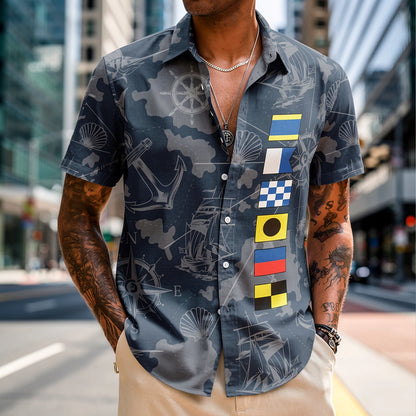 Personalized Nautical Flag Hawaiian Shirt, Ocean-Inspired Beach Outfit With Custom Print, Unique Gift For Vacation Style