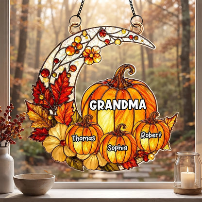 Grandma Pumpkin Acrylic Suncatcher Ornament, Personalized Autumn Keepsake, Creative Gift for a Sunlit Window