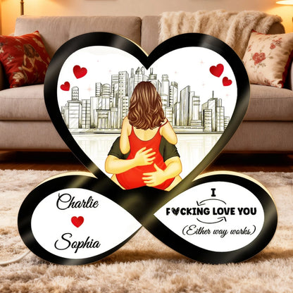 Funny Romantic Couple Acrylic Light Box, Personalized Infinity Heart Skyline Design - Warm Glow Keepsake Gift for Couples