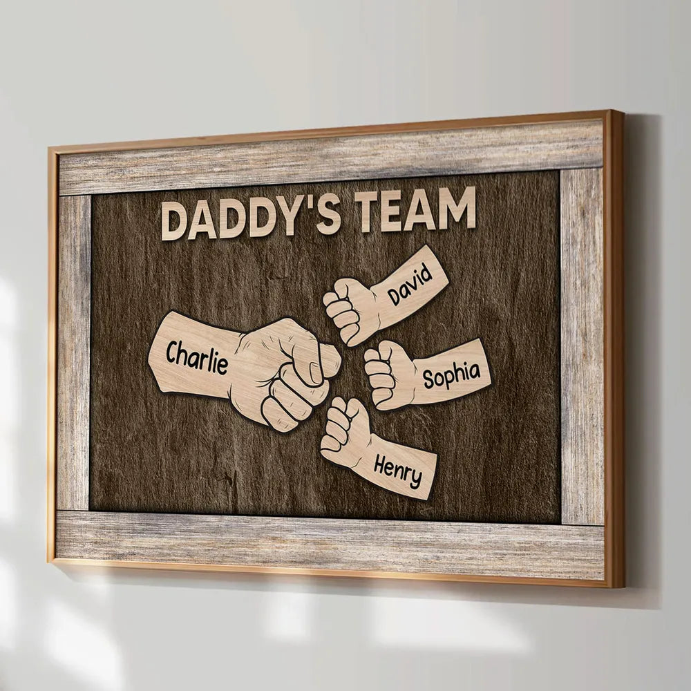 Custom Family Fist Bump Poster for Dad, Vintage Daddy's Team Wall Art, Creative Father's Day Gift