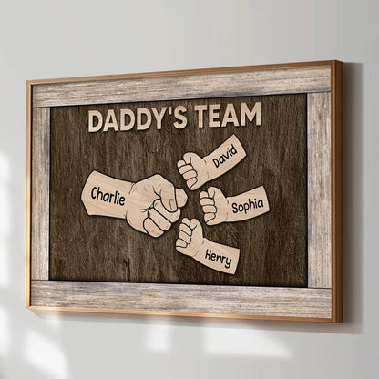 Custom Family Fist Bump Poster for Dad, Vintage Daddy's Team Wall Art, Creative Father's Day Gift